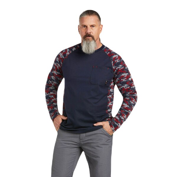 Ariat FR Stretch Camo Baseball T-Shirt in Navy